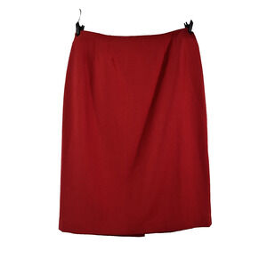 New Kasper Women's Size 14 Fire Red Crepe Pencil Midi Kick Pleat Rear Zip Skirt